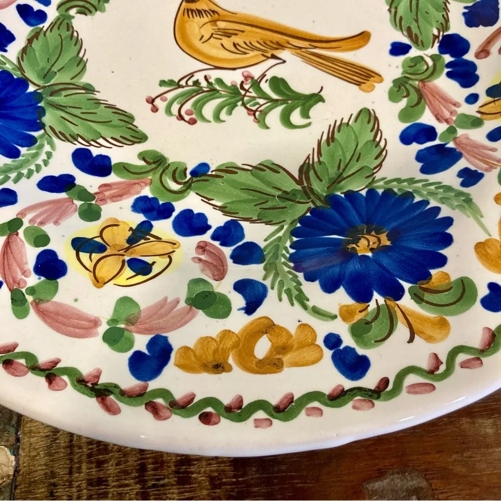 Majolica Wall Hanging 12 1/4” Bird & Flowers Hand Painted El Caballo Cojo Madrid